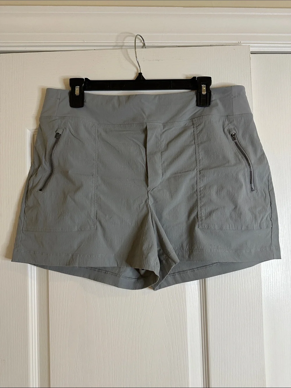 Athleta Light Gray Athletic Shorts with Zip Pockets
